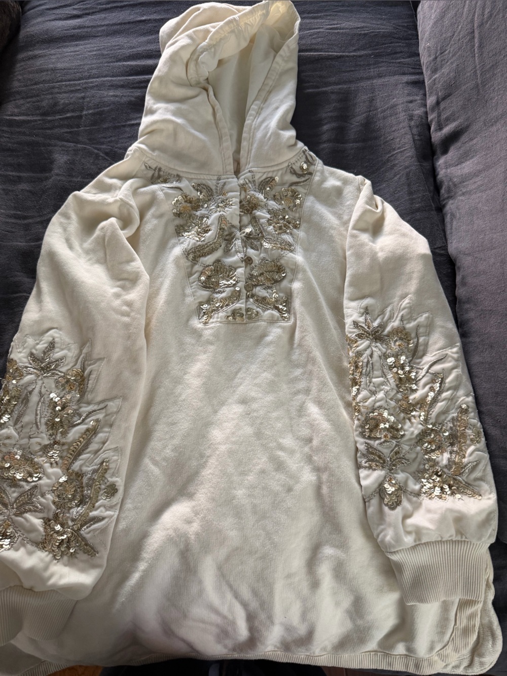 Soft Surroundings Ivory Embellished Hoodie Sweater